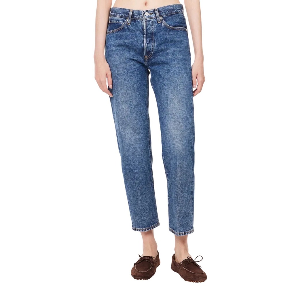FRAME The Vertical Crop Jeans 31 High Rise Straight Leg Medium Wash Denim